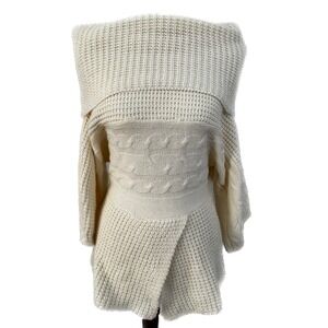 Chesley Cream Cable Knit Cowl Neck Wrap Sweater Tunic Top Size S